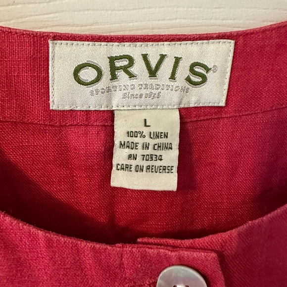 Orvis  Size Large Linen Shirt Bright Pink Short Sleeve Button Up 100% Linen - Picture 3 of 3